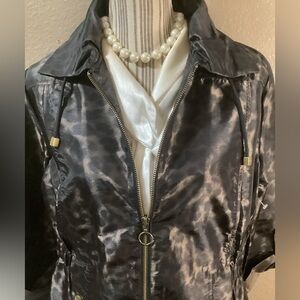 Chico's Black and Gray Bomber Jacket with Zippered Front